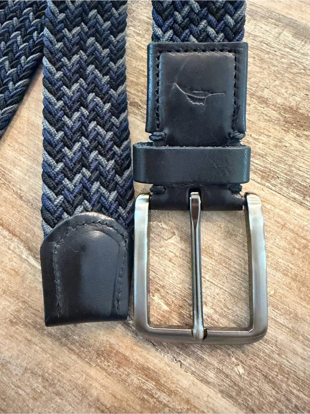 Tommy Bahama Men’s Stretch Braided Leather Trim Belt Navy Gray Black L/XL 38-42